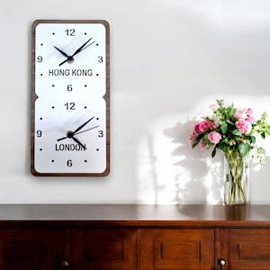 Bespoke Vertical Square TWO, THREE, or FOUR Time Zone Clocks (Your Names or Countries/Places) - Custom Colours and Woods, Bespoke Sizes Made
