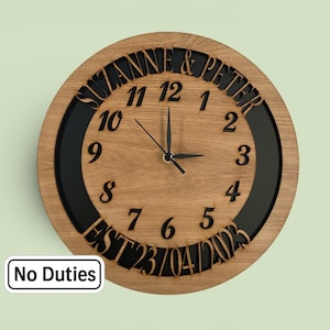 Horloges rondes en bois personnalisées, balayage silencieux, noms et dates de mariage et d'anniversaire