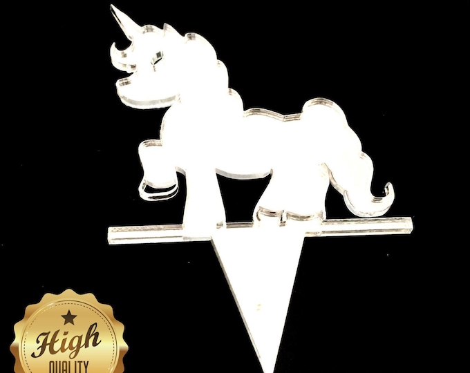 Eco-Friendly Custom Laser Cut Unicorn Cake Topper in Various Colors & Sizes, Reusable - Recycled Acrylic