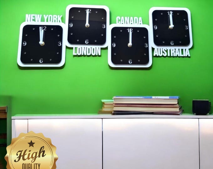 Customised Stepped Two, Three or Four Time Zone Clocks - Custom Colours, Shapes, Sizes, Wood Finishes