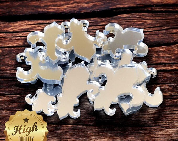 Fleur-de-Lis Shaped Crafting Mirrors, Custom Colours, Woods, Sizes, Shapes, (Holes for Jewellery or hoops for invites) Packs of 10