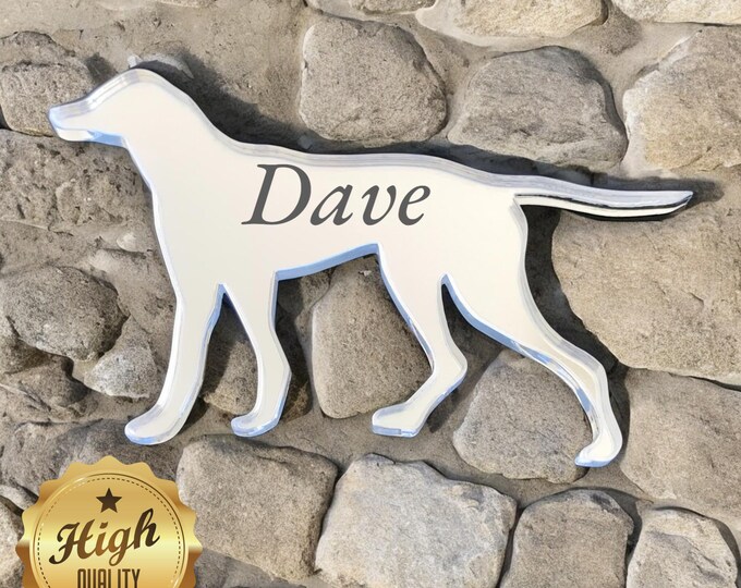 Pointer Dog or Your Dog Shape Garden Mirrors and Indoor Mirrors, Custom Sizes, Shapes, Colours, Engraving Services, Sizes up to 40cm