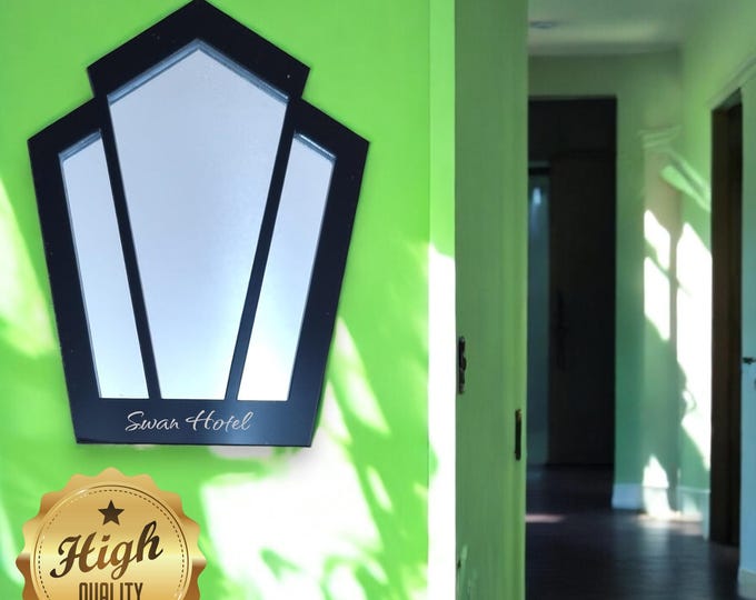 Art Deco Pentagon Shaped Mirrors with a Colour Frame of your choice & Hooks, Bespoke Shapes Made (Engraving Services)