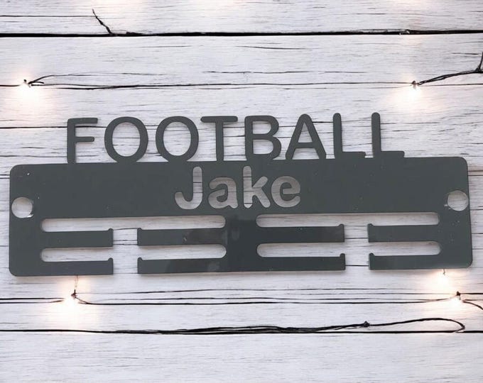 Custom Football Medal Hanger: Personalized Sport Display, Acrylic or Wood