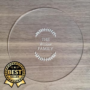 Engraved Clear Acrylic Worktop Saver: Round Table Protector, Custom Size