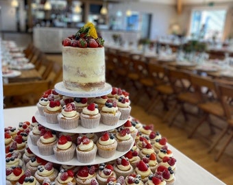 Round White Acrylic Wedding & Party Cup Cake Stands.  Bespoke Size, Colours and Shape Stands Made to Order