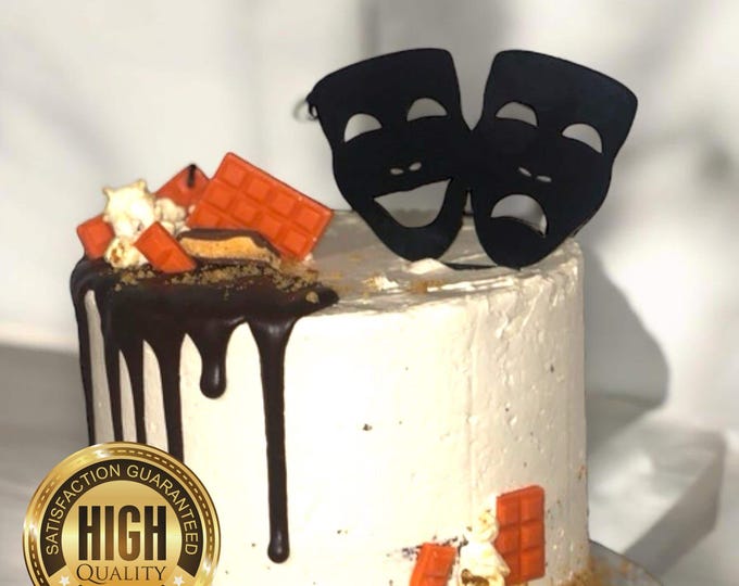 Theatre Masks Comedy Tragedy Shaped Cake Toppers & Cup Cake Toppers - Several Colour Options Available, Any Bespoke Style Made