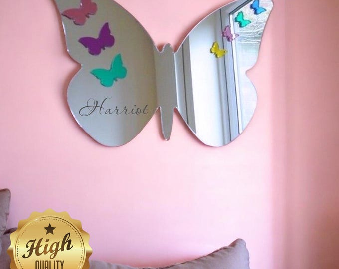 Butterflies on Butterfly Acrylic Mirror Art, Custom Colours, Sizes, Shapes Large Sizes up to 80cm