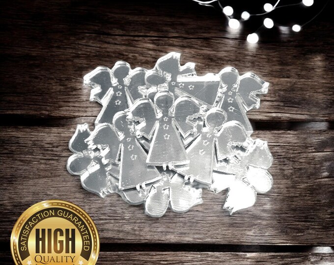 Angel star Shaped Crafting Mirrors, Custom Colours, Woods, Sizes, Shapes, (Holes for Jewellery or hoops for invites) Packs of 10