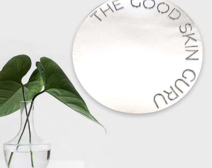 Custom Cut Out Name Mirror: Round Acrylic Mirror with White Backing