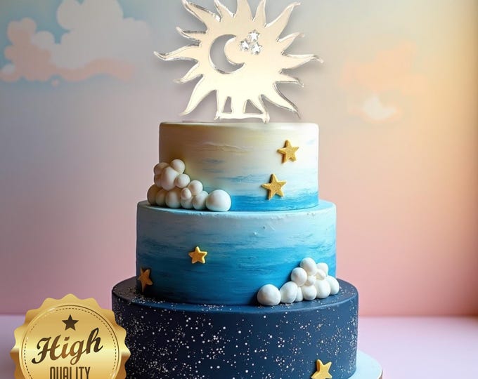 Custom Sun Moon and Stars Cake Toppers & Emblems - Recycled Acrylic, Bespoke Designs, Various Colors - Sizes