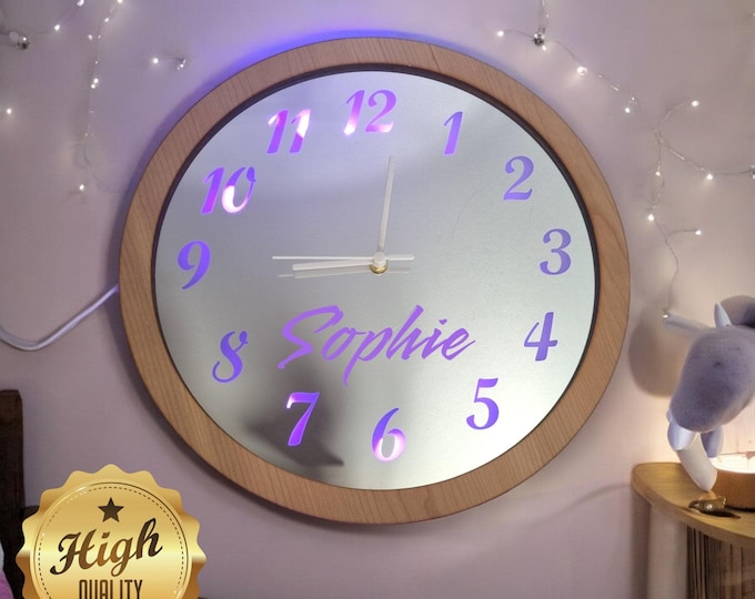 Mirrored Numbered Clock: Custom Wooden Frame, LED Light