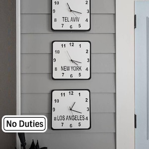 Custom Square Time Zone Clocks, Bespoke Colors, Shapes & Names