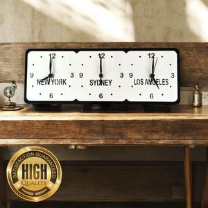 Custom Three Time Zone Clocks (Your family or freinds names or places) - Custom Colours, Sizes, Shapes, Wood finishes