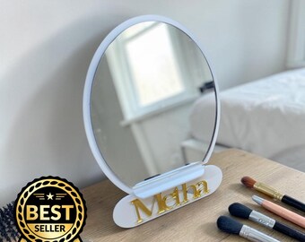 Personalised Oval Vanity Mirror – Wood Veneer or Acrylic, Flat Pack Travel Mirror