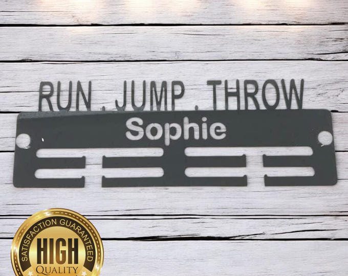 Run, Jump, Throw Medal Hangers, With Customised Name, Sport, Colours & Woods, Includes all Fixings, Large Sizes Made