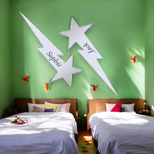 Two Shooting Star Mirrors, Custom Colours, Sizes, Shapes, Engraving Services, Sizes up to 40cm