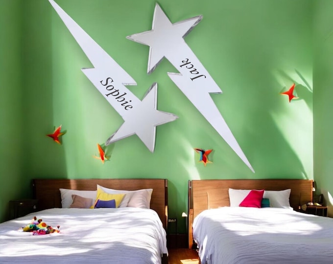 Two Shooting Star Mirrors, Custom Colours, Sizes, Shapes, Engraving Services, Sizes up to 40cm