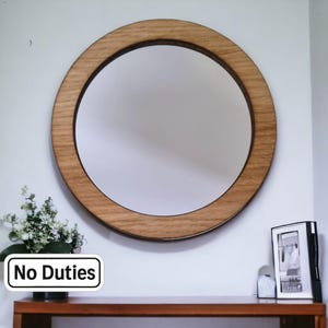Espejo redondo con marco de madera: chapa de roble, nogal o cerezo