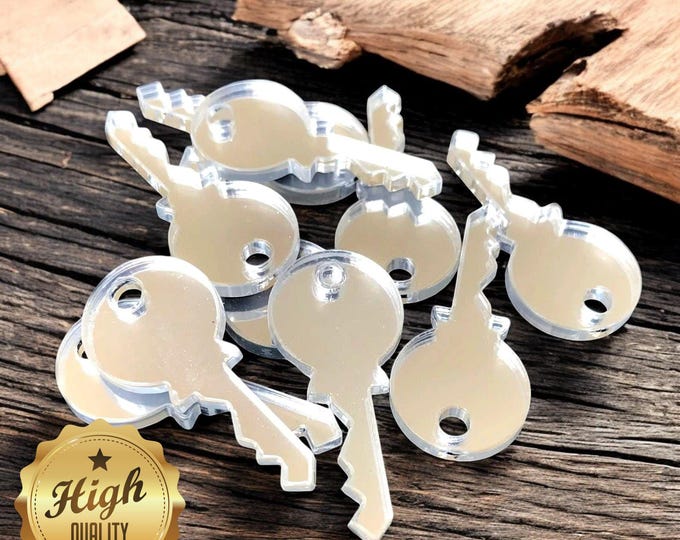 Keys Shaped Crafting Mirrors, Custom Colours, Woods, Sizes, Shapes, (Holes for Jewellery or hoops for invites) Packs of 10