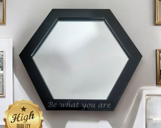 Hexagon Acrylic Mirror with Colored or Wood Frame & Hooks