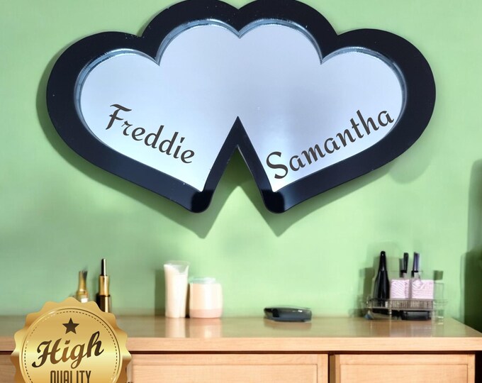 Love Hearts Shaped Mirrors with a Colour Frame of your choice & Hooks, Bespoke Shapes Made (Engraving Services)
