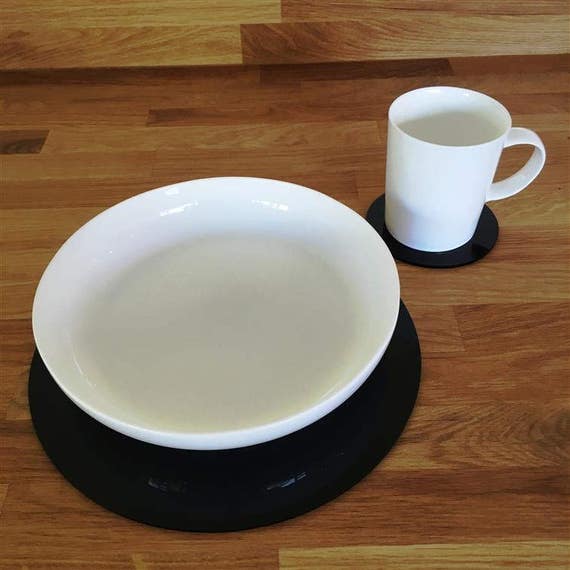 Round Placemats Or Coasters In Black Gloss Round Placemats Or Coasters, Round Black Placemats And Coasters