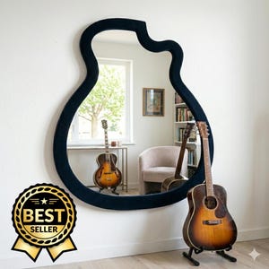 Customizable Guitar Shaped Mirror, Engraved Wood or Acrylic Frame, Shatterproof Mirror