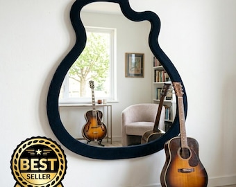 Customizable Guitar Shaped Mirror, Engraved Wood or Acrylic Frame, Shatterproof Mirror