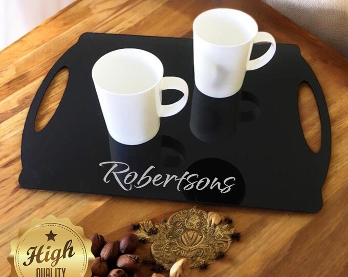 Personalized Rectangle Flat Serving Trays, Choose Custom Colors, Engraved Designs, Lightweight & Durable Acrylic with Non-Slip Feet for Easy