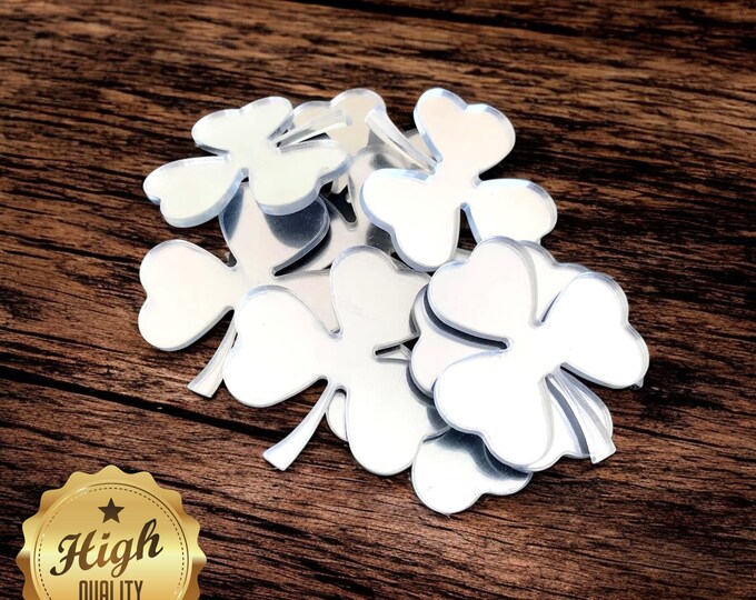 Clover Shaped Crafting Mirrors, Custom Colours, Woods, Sizes, Shapes, (Holes for Jewellery or hoops for invites) Packs of 10