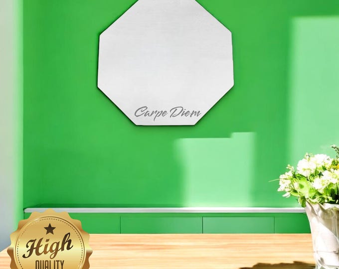 Octagon Shaped Mirrors with White Backing & Hooks, Bespoke Shapes Made, Engraving Services