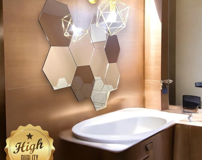 Hexagon Acrylic Mirror Tiles - Set of 10, Easy Install