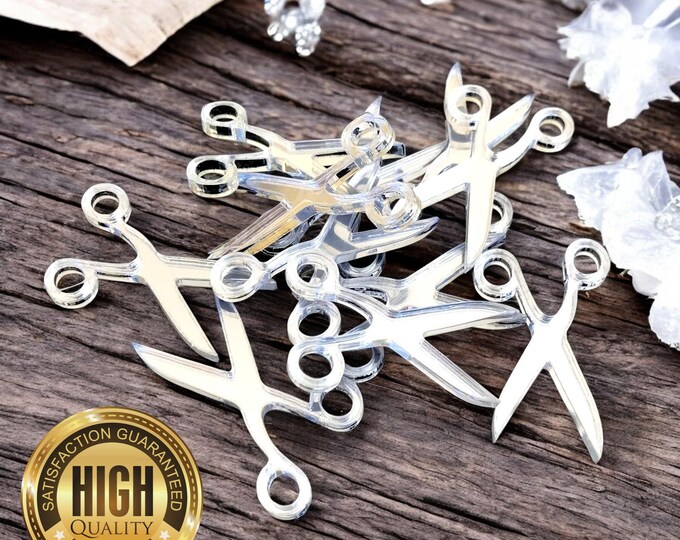 Scissors Shaped Crafting Mirrors, Custom Colours, Woods, Sizes, Shapes, (Holes for Jewellery or hoops for invites) Packs of 10