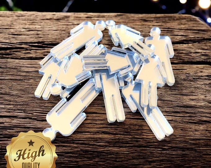 Male Female Figures Mirror Sets, Custom Colours, Woods, Sizes, Shapes, (Holes for Jewellery or hoops for invites) Pack of 10 (5M&5F)