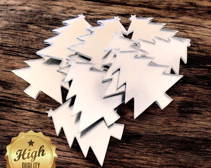 Christmas Tree Shaped Crafting Mirrors, Custom Colours, Woods, Sizes, Shapes, (Holes for Jewellery or hoops for invites) Packs of 10