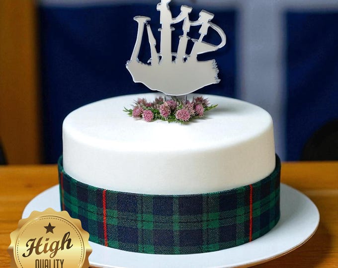 Bagpipes Cake Topper: Acrylic Scottish Wedding Decor