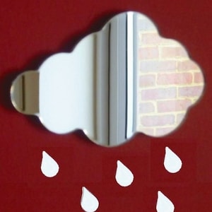 Cloud and 5 Raindrops Mirrors - Many Sizes Available, Bespoke Shapes Made