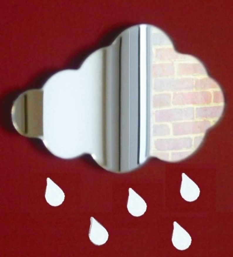 Cloud and 5 Raindrops Mirrors Many Sizes Available, Bespoke Shapes Made image 1