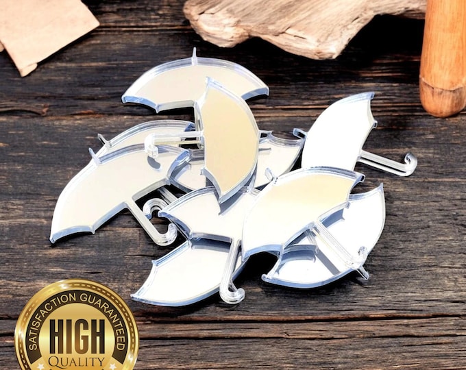 Umbrella Shaped Crafting Mirrors, Custom Colours, Woods, Sizes, Shapes, (Holes for Jewellery or hoops for invites) Packs of 10