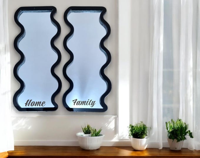 Wavy Acrylic Mirror Pair: Custom Color Frame, Bespoke Shapes