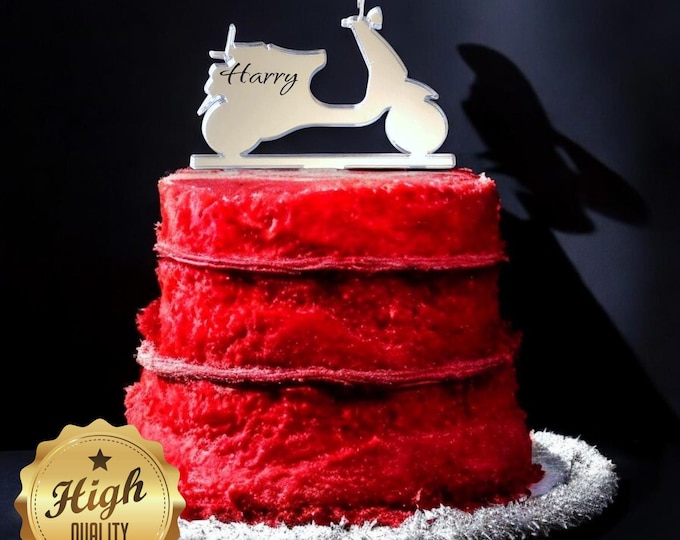 Moped Cake Topper: Custom Acrylic Motorbike Cupcake Decoration