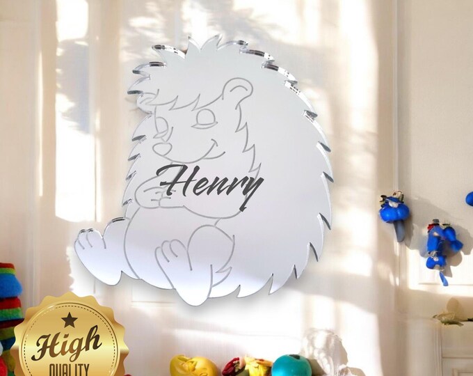 Sleeping Hedgehog Shaped Mirrors, Custom Colours, Sizes, Shapes, Engraving Services (Indoor and Garden Use), Sizes up to 40cm