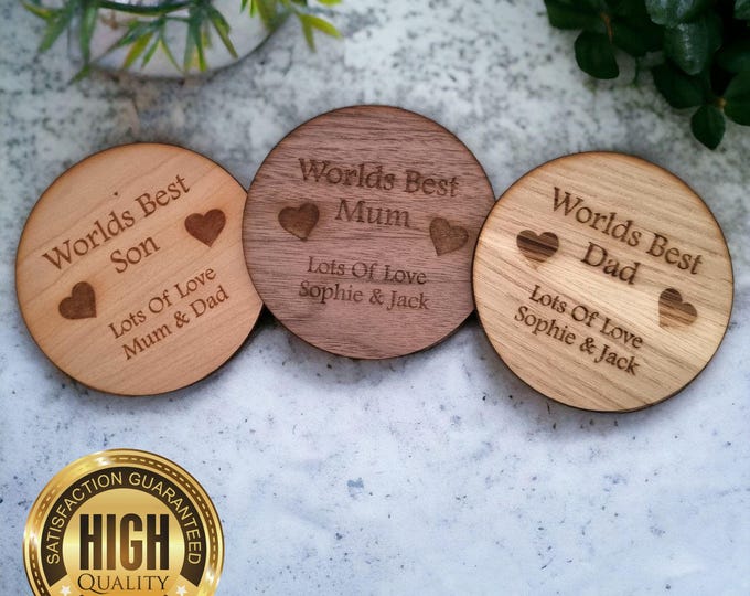 Round Wooden Finish Coasters, Sets of 4, 6 or 8 (12cm 4.5"), Wood Colour Options. (Engraving Services)