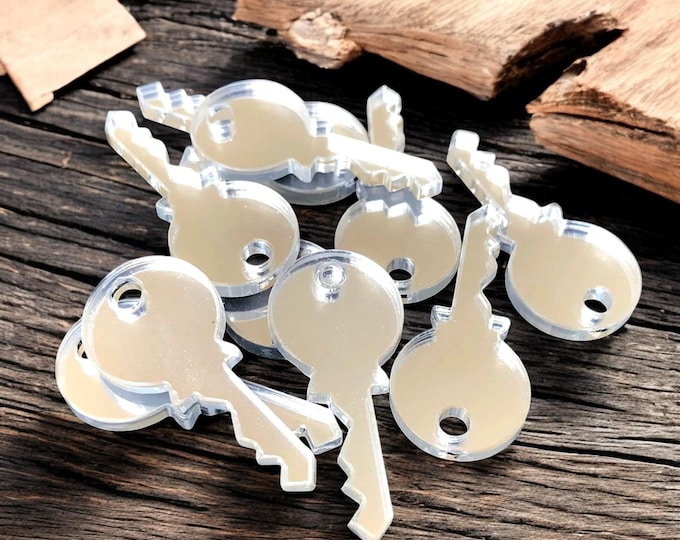 Key Shaped Crafting Mirrors: Acrylic Embellishments, Jewelry Making (Pack of 10)