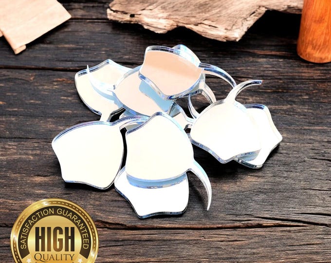 Stingray Shaped Crafting Mirrors, Custom Colours, Woods, Sizes, Shapes, (Holes for Jewellery or hoops for invites) Packs of 10