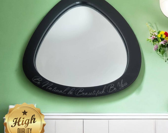 Custom Acrylic Pebble Shaped Mirrors: Bespoke Colours, Wood Frames & Engraving Services - Handmade in the UK