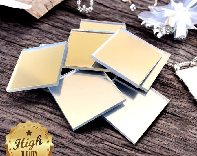 Square Shaped Crafting Mirrors, Custom Colours, Woods, Sizes, Shapes, (Holes for Jewellery or hoops for invites) Packs of 10