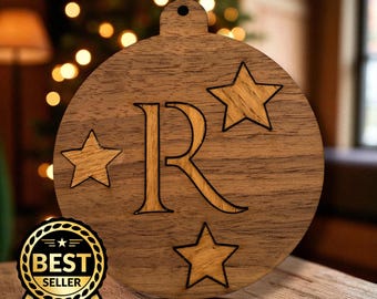 Wooden Personalised Initial Inlayed Bauble Christmas Decoration