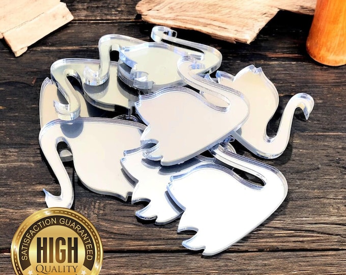 Swan Shaped Crafting Mirrors, Custom Colours, Woods, Sizes, Shapes, (Holes for Jewellery or hoops for invites) Packs of 10